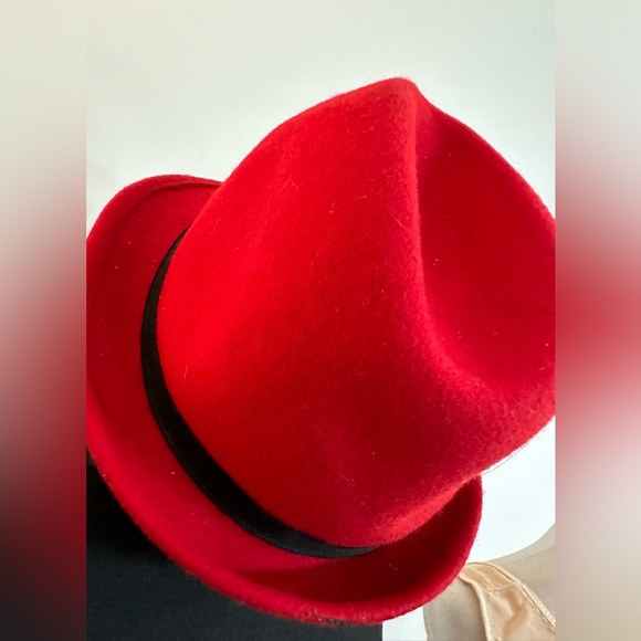 Red Fedora Hat W/Textured Hat Band - Picture 5 of 13